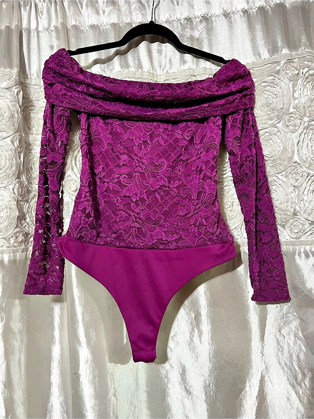 AFRM Purple Lace Off-Shoulder Bodysuit Size Medium Like New